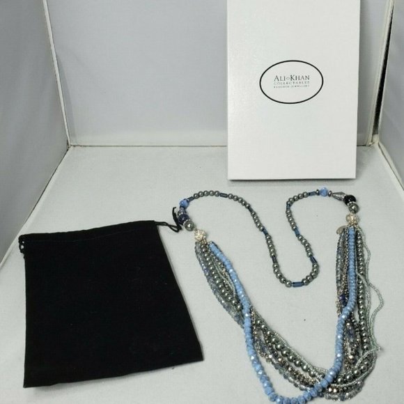 Ali Khan  7 Strand Iridescent Multicolor  Glass Necklace (2 in 1) with gift box - Picture 1 of 11